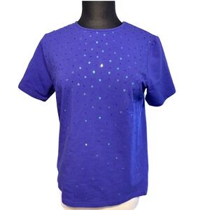New with tags Susan‎ Graver Style Purple Beaded Short Sleeve Top Womens Sz Small